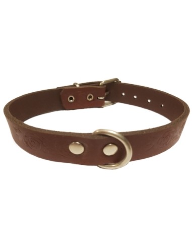 COLLAR CUERO GRABADO MARRON TRIVAL 25x2cm