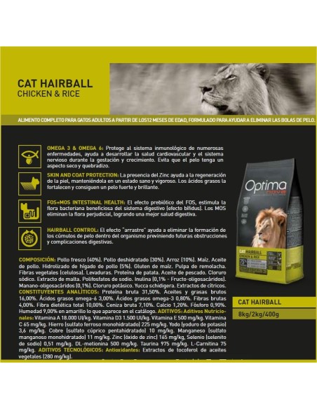 OPTIMA NOVA CAT HAIRBALL 6 KG.