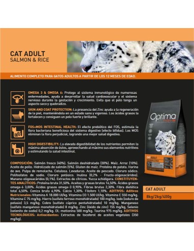 OPTIMA NOVA CAT ADULT SALMON ARROZ 6 KG.