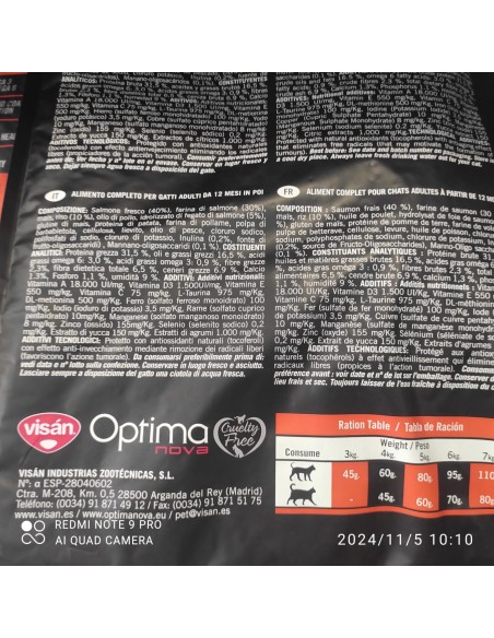 OPTIMA NOVA CAT ADULT SALMON ARROZ 6 KG. OPTIMA NOVA CAT ADULT SALMON ARROZ 6 KG.