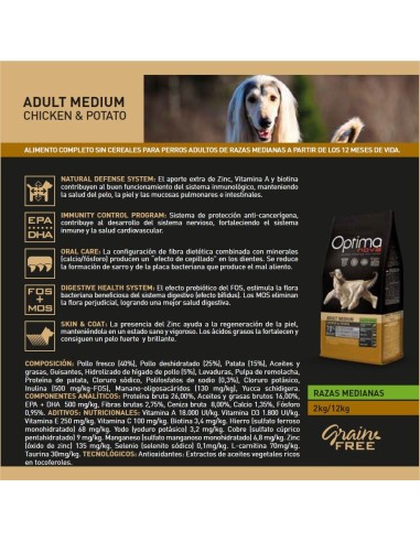 OPTIMA NOVA ADULT MEDIUM/LARGE CHICKEN POTATO 2 KG.