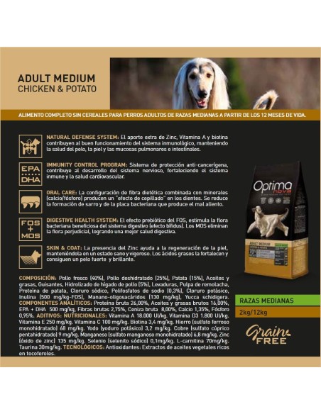 OPTIMA NOVA ADULT MEDIUM/LARGE CHICKEN POTATO 2 KG. OPTIMA NOVA ADULT MEDIUM/LARGE CHICKEN POTATO 2 KG.