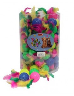 PELOTA CON PLUMAS CUBO 100 UDS.