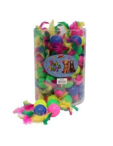 PELOTA CON PLUMAS CUBO 100 UDS.