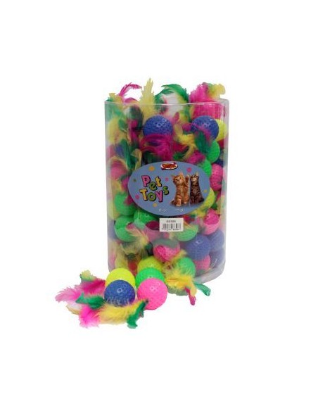 PELOTA CON PLUMAS CUBO 100 UDS.