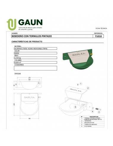 BEBEDERO ALUMINIO PINTADO CON TORNILLOS