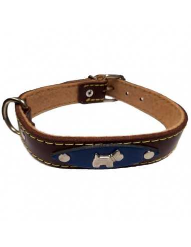 COLLAR CUERO ALAMO AZUL APLIQUE 55 CM.