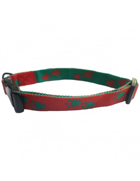 COLLAR HUELLAS (20X400-500) VERDE/ROJO