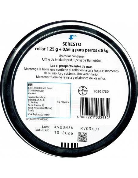 SERESTO COLLAR PERRO PEQUEÑO -8 KG.