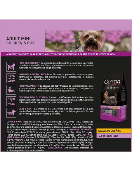 OPTIMA NOVA ADULT MINI POLLO ARROZ 12 KG.