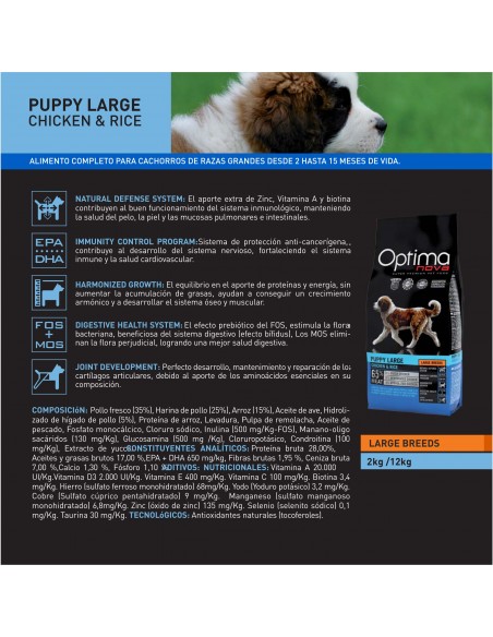 OPTIMA NOVA PUPPY LARGE POLLO ARROZ 12 KG.