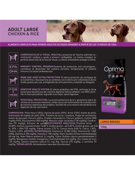OPTIMA NOVA ADULT LARGE POLLO ARROZ 12 KG. OPTIMA NOVA ADULT LARGE POLLO ARROZ 12 KG.