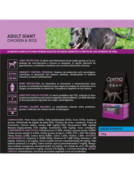 OPTIMA NOVA ADULT GIANT POLLO ARROZ 12 KG.