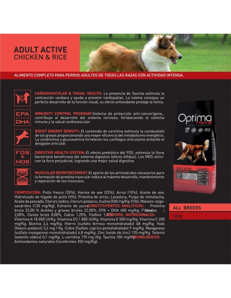OPTIMA NOVA ADULT ACTIVE POLLO ARROZ 12 KG.