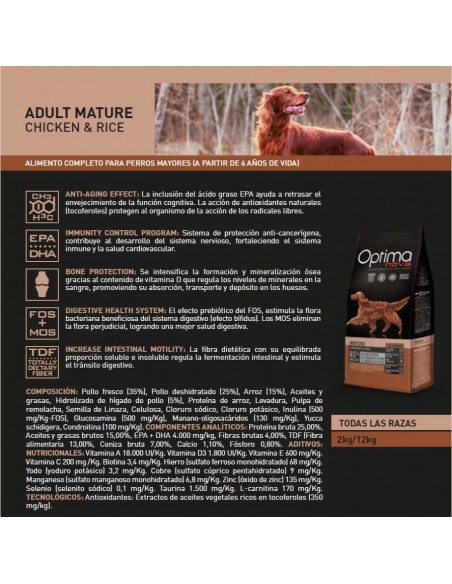 OPTIMA NOVA ADULT MATURE POLLO ARROZ 12 KG. OPTIMA NOVA ADULT MATURE POLLO ARROZ 12 KG.