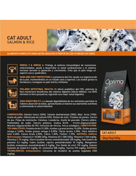 OPTIMA NOVA CAT ADULT SALMON ARROZ 8 KG.