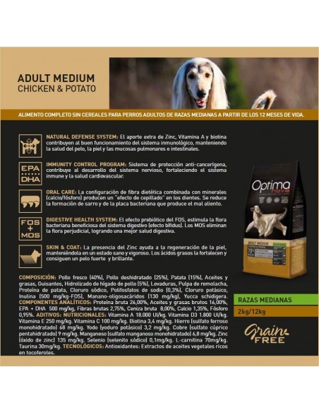 OPTIMA NOVA ADULT MEDIUM CHICKEN POTATO 12 KG. OPTIMA NOVA ADULT MEDIUM CHICKEN POTATO 12 KG.