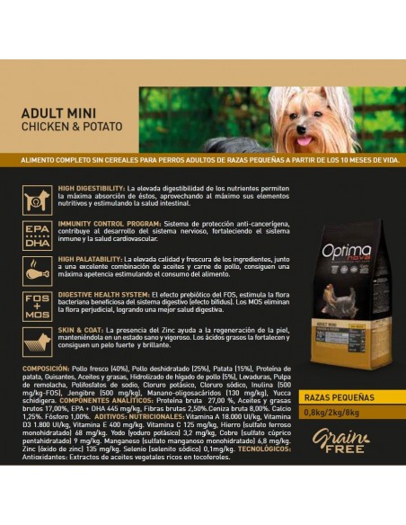 OPTIMA NOVA ADULT MINI CHICKEN POTATO 8 KG. OPTIMA NOVA ADULT MINI CHICKEN POTATO 8 KG.
