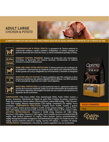 OPTIMA NOVA ADULT LARGE POLLO PATATA 12 KG.