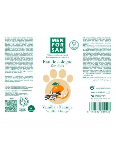 MENFORSAN AGUA DE COLONIA Vainilla/NARANJA Perros 125ml. MENFORSAN AGUA DE COLONIA Vainilla/NARANJA Perros 125ml.