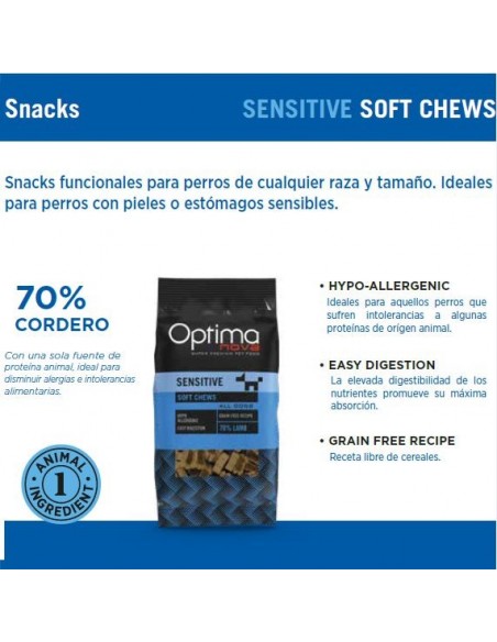SNACK SENSITIVE CORDERO 150gr.Optima Nova