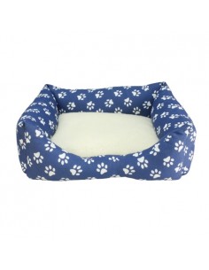 CAMA CUADRADA HUELLAS AZULES 60x55x18cm.