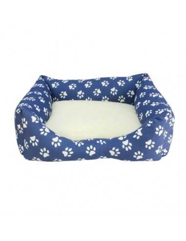 CAMA CUADRADA HUELLAS AZULES 70x60x20cm.