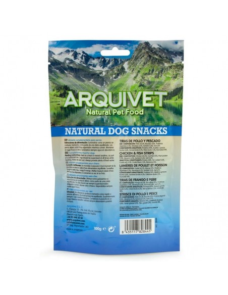 SNACK TIRAS DE POLLO Y PESCADO 100 gr. Arquivet