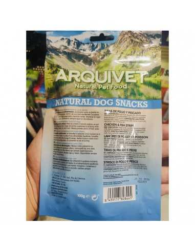 SNACK TIRAS DE POLLO Y PESCADO 100 gr. Arquivet