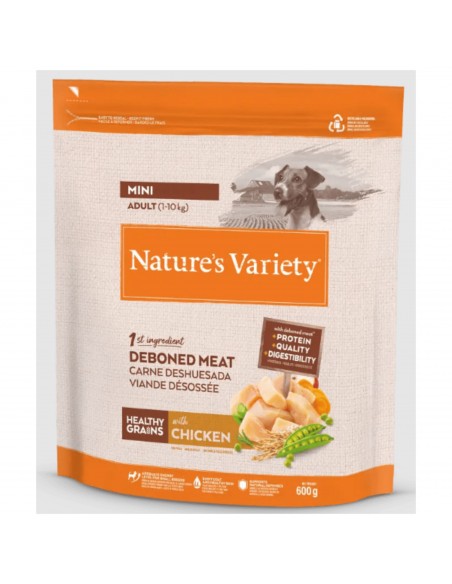 NATURES VARIETY HEALTHY GRAIN ADULT MINI POLLO 600gr