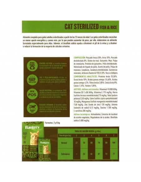 BANTERS CAT STERILISED Fish&Rice 8 KG.
