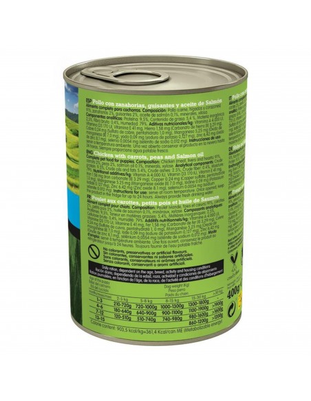 LATA JUNIOR Pollo/Zanahorias/Guisantes/Aceite de salmón 400gr. LATA JUNIOR Pollo/Zanahorias/Guisantes/Aceite de salmón 400gr.