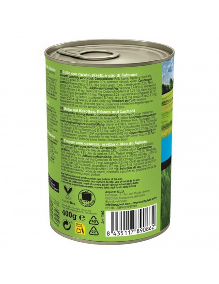 LATA JUNIOR Pollo/Zanahorias/Guisantes/Aceite de salmón 400gr. LATA JUNIOR Pollo/Zanahorias/Guisantes/Aceite de salmón 400gr.