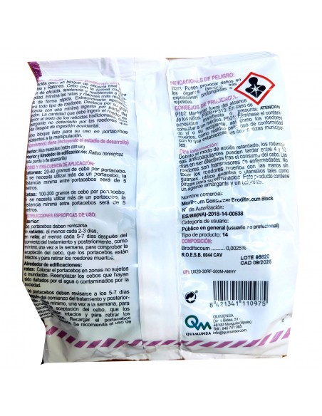RATICIDA MURIBROM BLOQUE. Bolsa 200 gr.