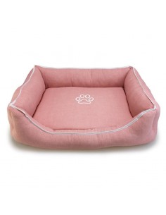 Cama cuadrada Rosa con Huella y Ribete 85x68x21cm